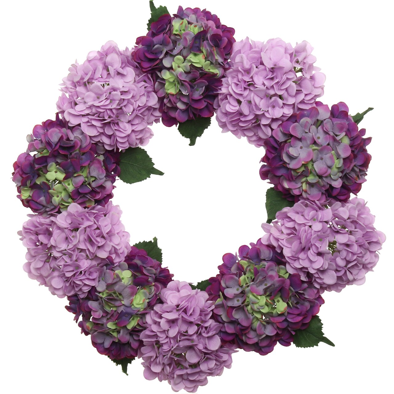 24" Mixed Purple Hydrangea Wreath - Realistic Silk Flowers & Grapevine Ring for Home & Event Decor by Floral Home®